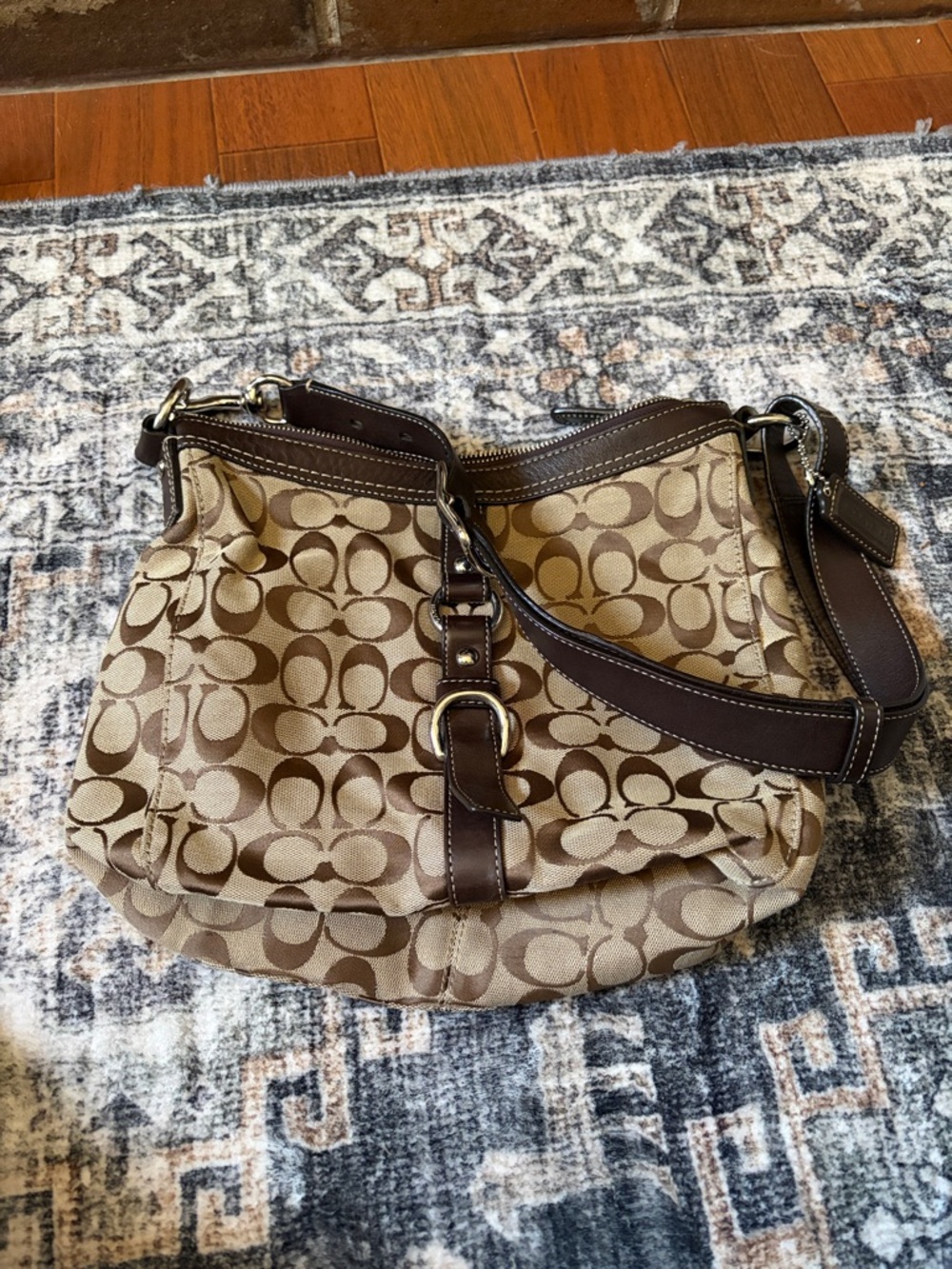 Coach Chelsea Khaki and Brown Signature Canvas Shoulder Bag